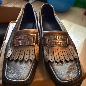 Danier Metallic Brown Loafers with Fringe and Studs